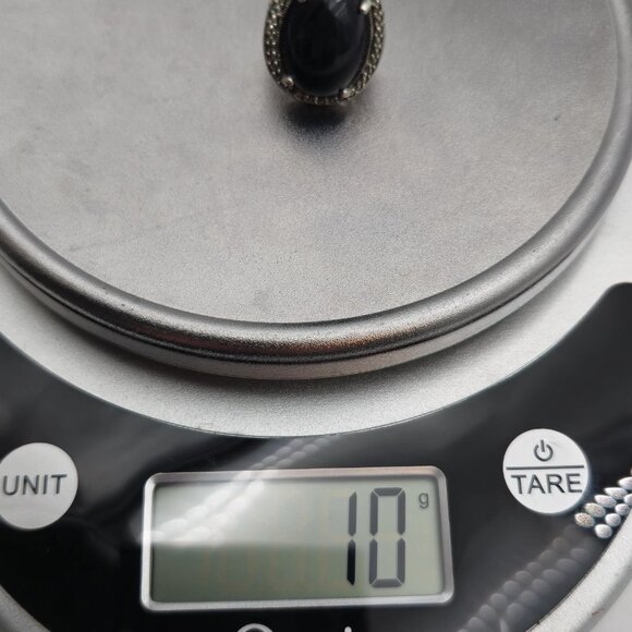 Size 6 Sterling Silver Worn Onyx And Marcasite Ring A1785 - Picture 9 of 9